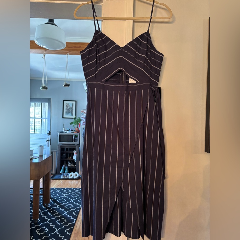 Express Navy and White Striped Cutout Dress